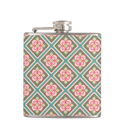 ピンクフローラトレリスヴィンテージ花柄 フラスク (正面)