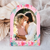 ピンクフローラトロピカルフラミンゴアーチブライダルシャワー 招待状