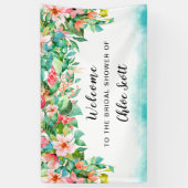 ピンクフローラトロピカルブライダルシャワーへようこそ 横断幕 (縦)