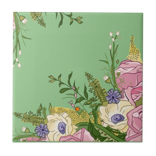 ピンクフローラドードルイラストレーションオン タイル (正面)