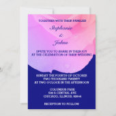 ピンクフローラネイビーブルーバラエレガントカスタムウェディング 招待状 (正面)