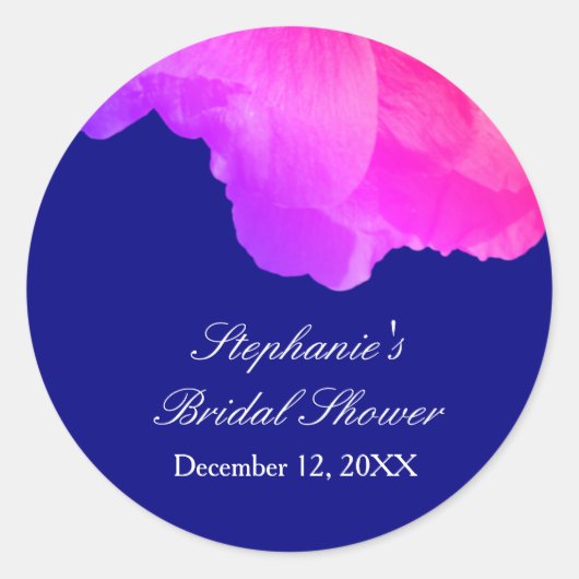 ピンクフローラネイビーブルーホワイトキュートブライダルシャワー ラウンドシール (正面)