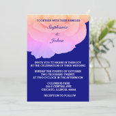 ピンクフローラネイビーブルーホワイトローズ結婚フラワーズ 招待状 (スタンド正面)