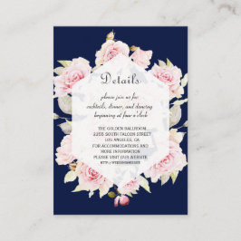 ピンクフローラネイビーブルー幾何結婚詳細 エンクロージャーカード