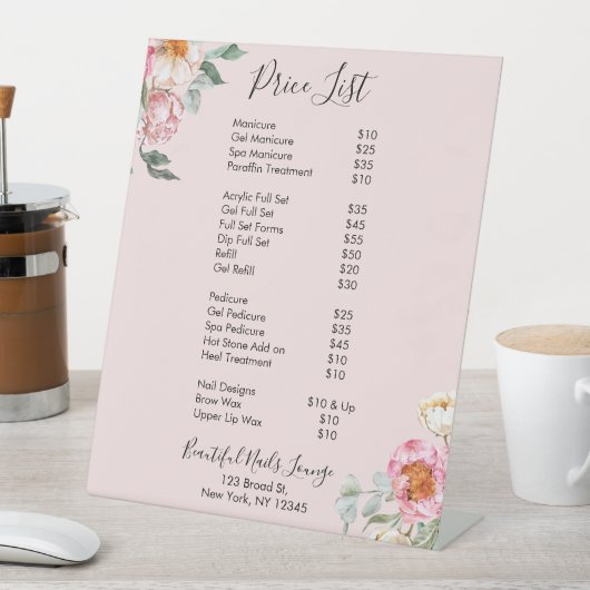 ピンクフローラネイルサロン価格表メニューペデスタル 台座サイン (インサイチュ)