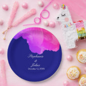 ピンクフローラネービーブルーホワイトカユニークウト結婚ズ ペーパープレート (パーティー)