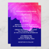 ピンクフローラネービーブルーホワイトカユニークウト結婚ズ 招待状 (正面/裏面)