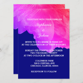 ピンクフローラネービーブルーホワイトカユニークウト結婚ズ 招待状