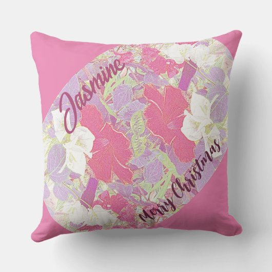 ピンクフローラハイビスカスメリークリスマスガーデンキュート クッション (裏面)