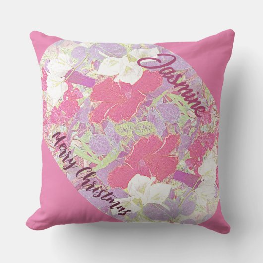 ピンクフローラハイビスカスメリークリスマスガーデンキュート クッション (正面)