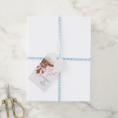 ピンクフローラハイランドカウベビーシャワーメッセージカード ギフトタグ (より糸付き)