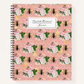ピンクフローラハチのハニカムパタパーソナライズされたーン ノートブック (正面)