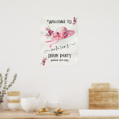 ピンクフローラハットダービーブライダルシャワーウェルカムサイン ポスター (キッチン)