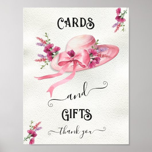 ピンクフローラハットダービーブライダルシャワーテーブルシンボルや象徴 ポスター (正面)