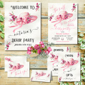 ピンクフローラハットダービーブライダルシャワー 招待状