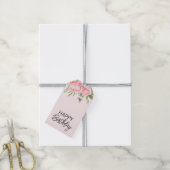 ピンクフローラハッピーバースデー水彩花 ギフトタグ (より糸付き)