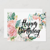 ピンクフローラハッピーバースデー ポストカード (正面/裏面)