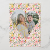 ピンクフローラハッピーマザーズデイカスタムフォト金ゴールド 箔シーズンカード (正面)