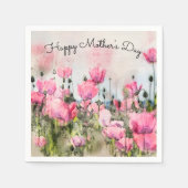 ピンクフローラハッピーマザーズデイ水彩 スタンダードカクテルナプキン (正面)