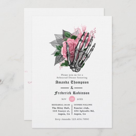 ピンクフローラハロウィーンゴシックリハーサルディナー 招待状 (正面/裏面)