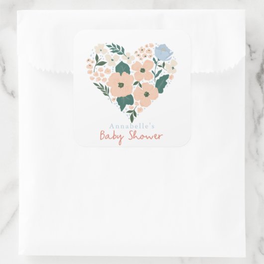 ピンクフローラハートガールベビーシャワー スクエアシール (バッグ)