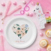 ピンクフローラハートガールベビーシャワー ペーパープレート (パーティー)