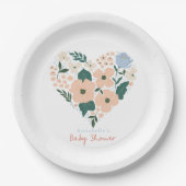 ピンクフローラハートガールベビーシャワー ペーパープレート (正面)
