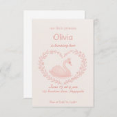 ピンクフローラハートスワン誕生日ガール招待状 招待状 (正面/裏面)