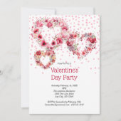 ピンクフローラハートバレンタインデー 招待状 (正面)