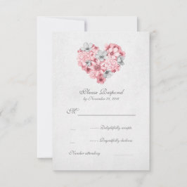 ピンクフローラハートビンテージ結婚式RSVP 出欠カード
