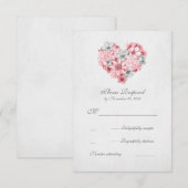 ピンクフローラハートビンテージ結婚式RSVP 出欠カード (正面/裏面)