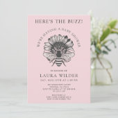 ピンクフローラハートビーベビーシャワー招待状 招待状 (スタンド正面)