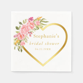 ピンクフローラハートブライダルシャワー スタンダードカクテルナプキン