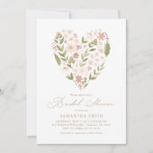 ピンクフローラハートブライダルシャワー 招待状 (正面)
