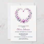 ピンクフローラハートブライダルシャワー 招待状 (正面)