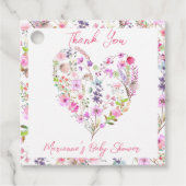 ピンクフローラハートベビーイン開花ベビーシャワー フェイバータグ (正面)