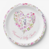 ピンクフローラハートベビーイン開花ベビーシャワー ペーパープレート (正面)
