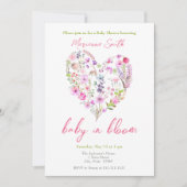 ピンクフローラハートベビーイン開花ベビーシャワー 招待状 (正面)