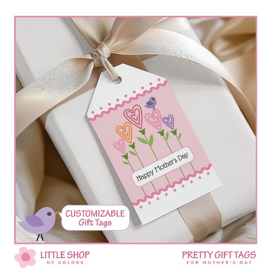 ピンクフローラハート母の日 ギフトタグ