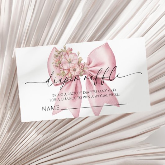 ピンクフローラバウ赤ちゃんシャワーおむつラッフル エンクロージャーカード