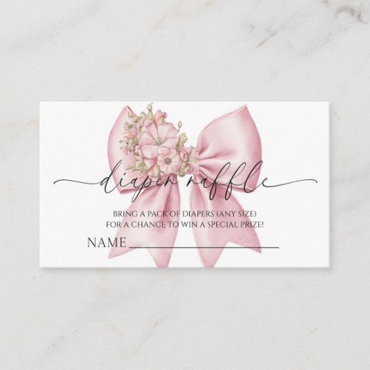 ピンクフローラバウ赤ちゃんシャワーおむつラッフル エンクロージャーカード (正面)
