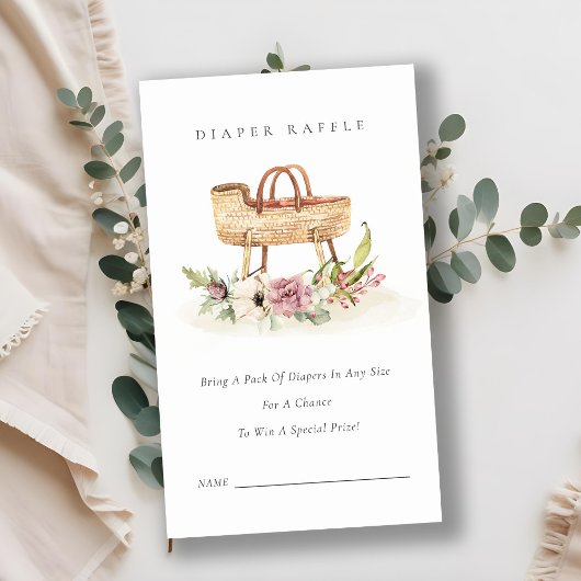 ピンクフローラバシネットおむつラッフルベビーシャワー エンクロージャーカード