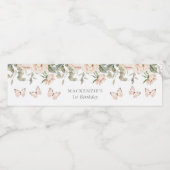 ピンクフローラバタフライガールバースデーパーティー ペットボトルラベル (シングルラベル)