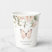 ピンクフローラバタフライガールバースデーパーティー 紙コップ (裏面)