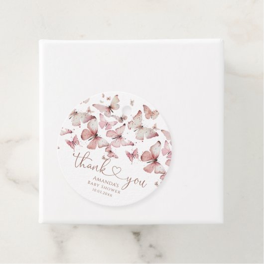 ピンクフローラバタフライガールベビーシャワーありがとう フェイバータグ (インサイチュ)