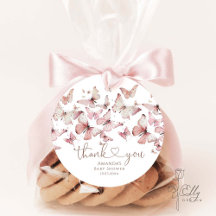 ピンクフローラバタフライガールベビーシャワーありがとう