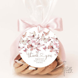 ピンクフローラバタフライガールベビーシャワーありがとう フェイバータグ