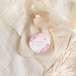 ピンクフローラバタフライガールベビーシャワーありがとう フェイバータグ