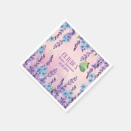 ピンクフローラバタフライガールベビーシャワーへようこそ スタンダードカクテルナプキン (角)
