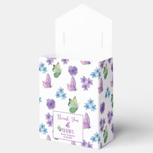 ピンクフローラバタフライガールベビーシャワーへようこそ フェイバーボックス (オープン)